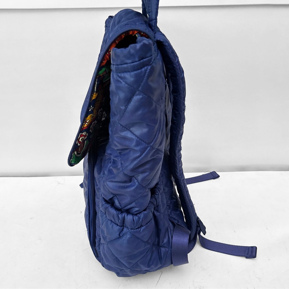 Vera Bradley Navy Blue Quilted Nylon Paisley Lining Drawstring Flap Backpack - Picture 5 of 10
